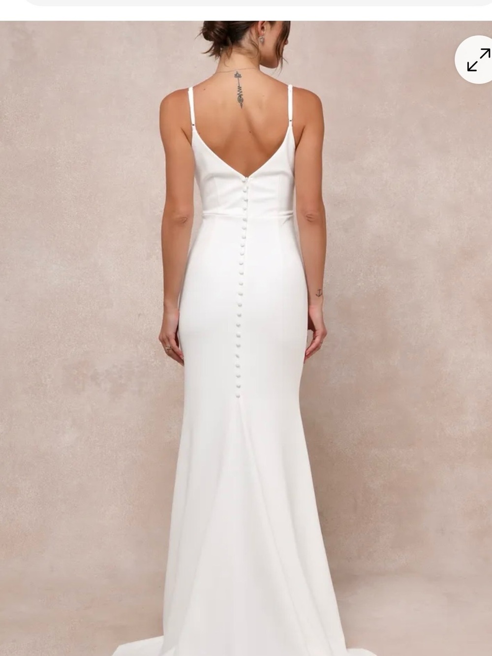 Lulu's Ivory Backless Button-Back Spaghetti-Strap Gown